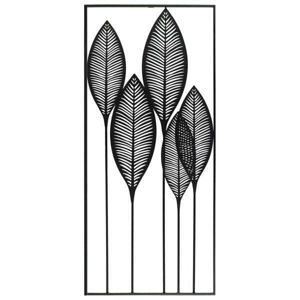 H2H Metal Wall Art of Leaves with Frame in Portrait Orientation, Metallic & Black H23245037